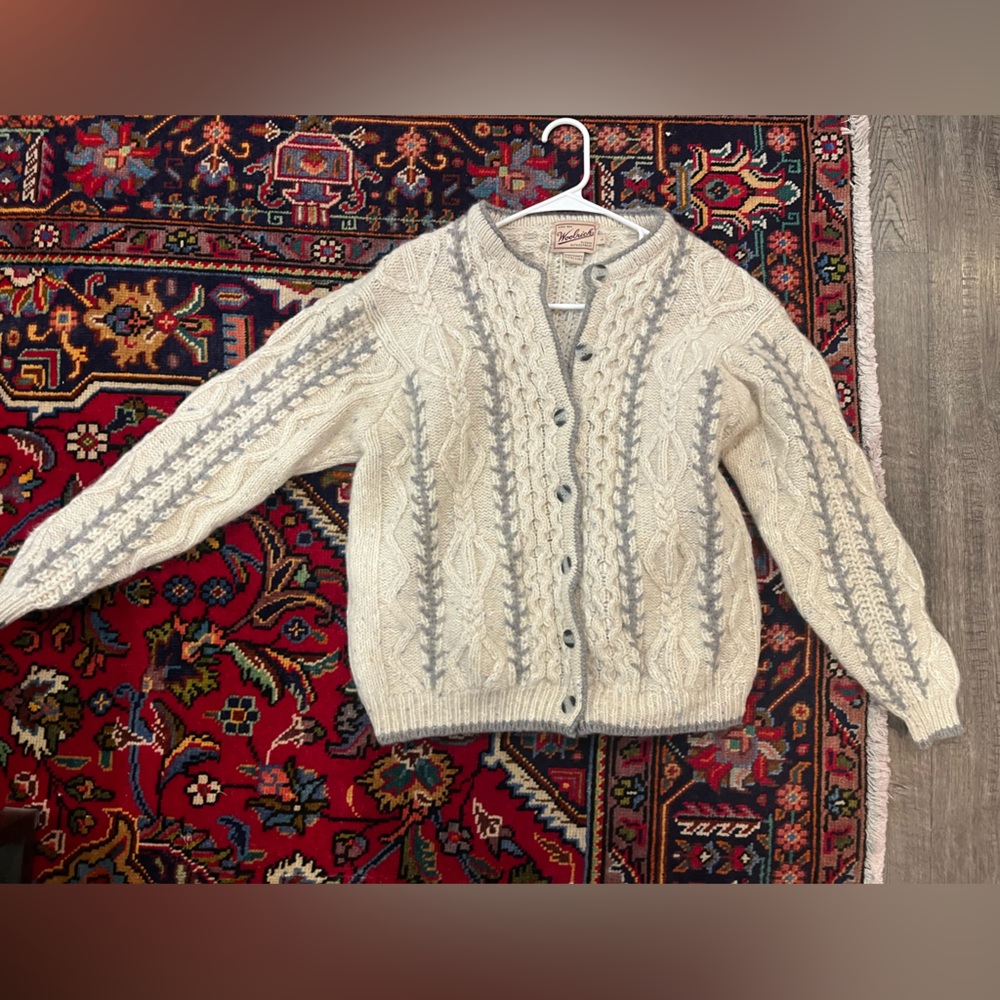 Woolrich Cream and Gray Cardigan Sweater